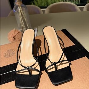 Women’s Black Strappy Square-Toe Slide Heels